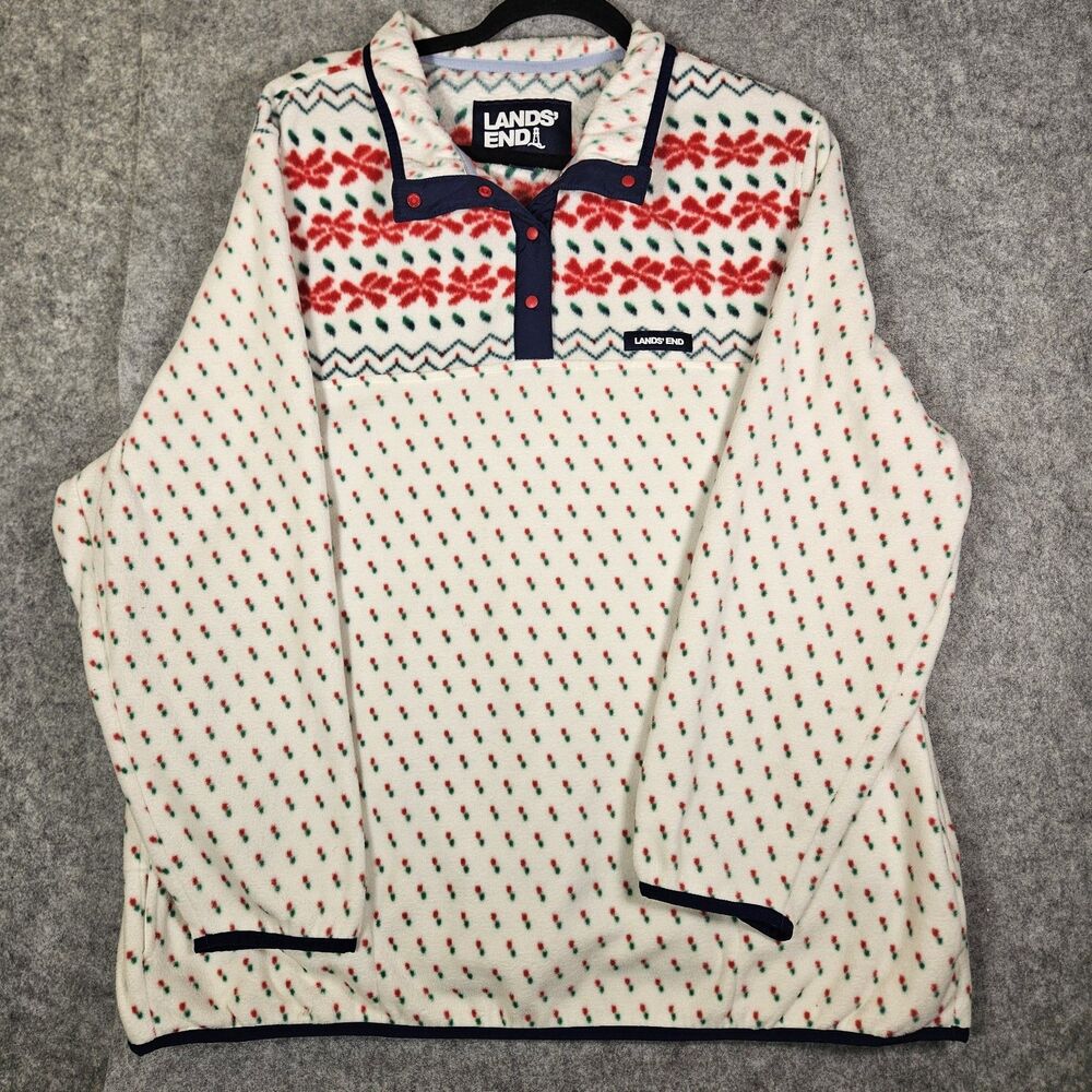 Lands' End Womens White Base Fair Isle Holiday Winter Pullover Size 2X READ
